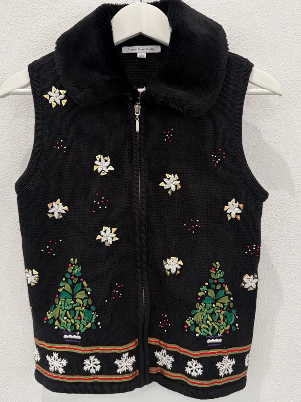 Mercer Street Studio Black Holiday Embellished Vest with Silver Accents